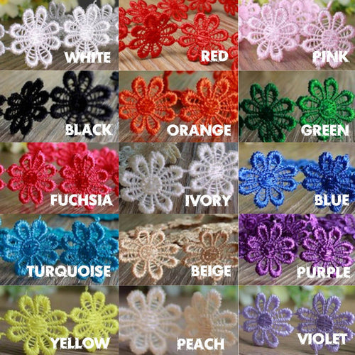5 Yards 1 Inch Flower Lace|Daisy Floral Colorful Lace Trim|MultiColored|Bridal Wedding Materials|Clothing Ribbon|Hairband|Accessories DIY