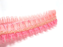 画像をギャラリービューアに読み込む, 1 5/8 Inch Pink Pleated Printed Polyester Ribbon with Rosette Trim|Headband Supplies|Hair Embellishment|Decorative Trim|Supplies