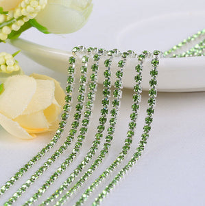 2 Meters 2.5mm/2.8mm/3.0mm Green Rhinestone Chain on Silver Setting|Wedding Bridal Supplies|Jewelry Making|Decoration