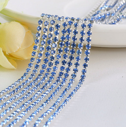 2 Meters 2.5mm/2.8mm/3.0mm Light Blue Rhinestone Chain on Silver Setting|Wedding Bridal Supplies|Jewelry Making|Decoration