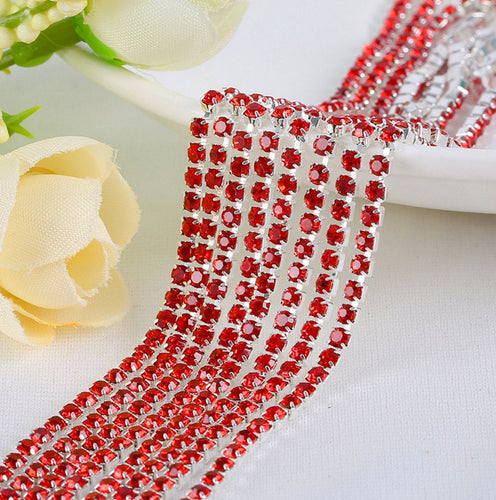 2 Meters 2.5mm/2.8mm/3.0mm Red Rhinestone Chain on Silver Setting|Wedding Bridal Supplies|Jewelry Making|Decoration