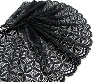Load image into Gallery viewer, 6 11/16 Inches Elastic Stretchy Black Extra Wide Lace|Embroidered Lace Trim|Material|Clothing Ribbon|Hairband|Accessories DIY