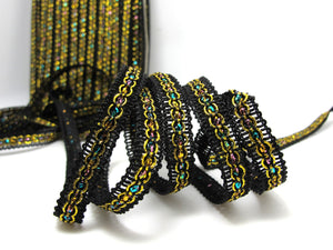 3 Yards 3/8 Inch Black and Gold Glittery Gimp Braided Trim|Woven Trim|French Gimp Braided|Scroll Braid Trim|Decorative Embellishment Trim