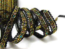 画像をギャラリービューアに読み込む, 3 Yards 3/8 Inch Black and Gold Glittery Gimp Braided Trim|Woven Trim|French Gimp Braided|Scroll Braid Trim|Decorative Embellishment Trim