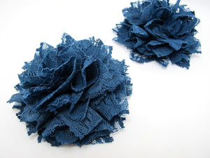 3 15/16 Inches Pleated Lace Flower|Navy Lace Flower Applique|Hair Supplies|Decorative Flower|Scrapbook Embellishment