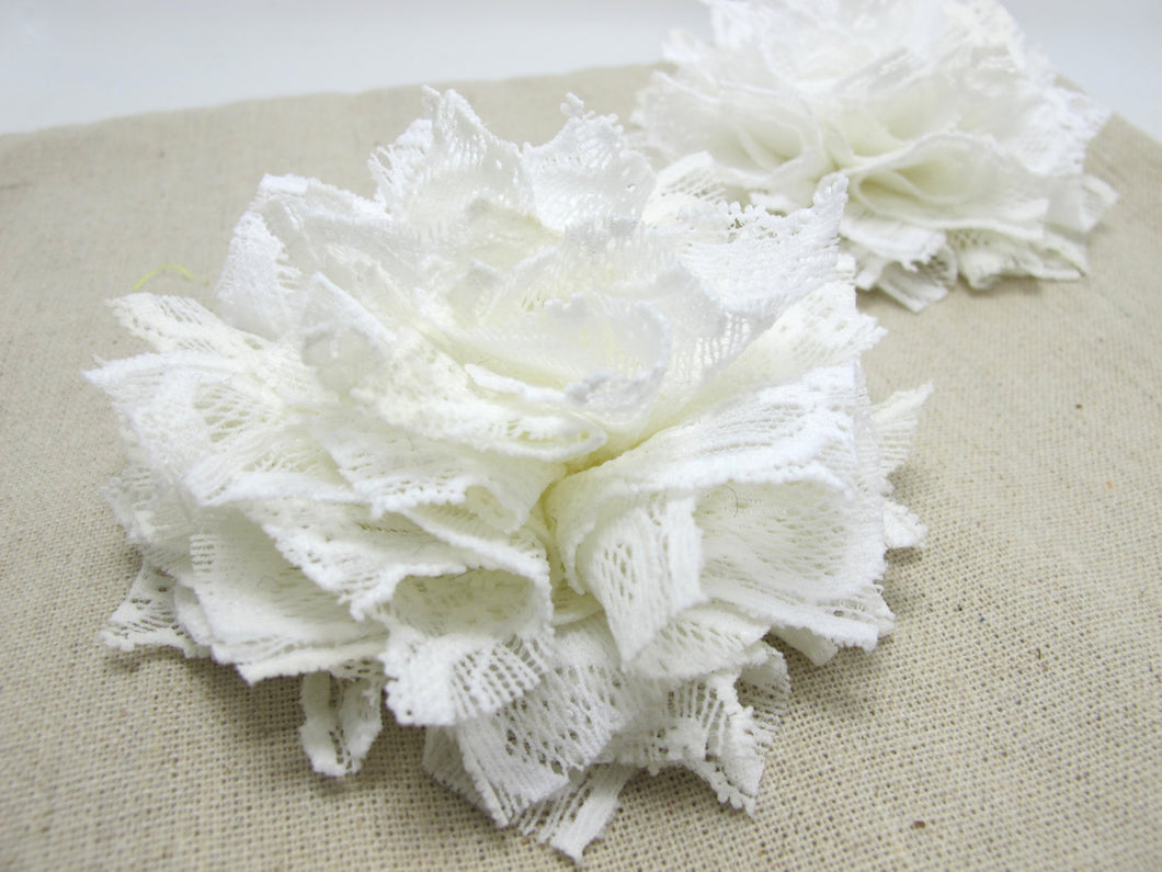 3 15/16 Inches Pleated Lace Flower|White Lace Flower Applique|Hair Supplies|Decorative Flower|Scrapbook Embellishment