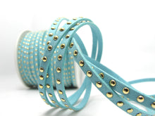 Charger l&#39;image dans la galerie, 2 Yards 5mm Turquoise Studded Faux Suede Leather Cord|Turquoise|Gold Studs|Faux Leather String Jewelry Findings|Microfiber Craft Supplies