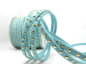 2 Yards 5mm Turquoise Studded Faux Suede Leather Cord|Turquoise|Gold Studs|Faux Leather String Jewelry Findings|Microfiber Craft Supplies