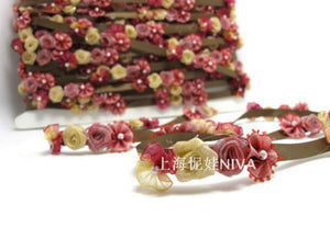 Burgundy & Brown Flower Rococo Ribbon Trim|Decorative Floral Ribbon|Scrapbook Materials|Clothing|Decor|Craft Supplies