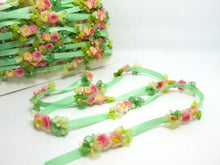 Load image into Gallery viewer, Green &amp; Pink Flower Rococo Ribbon Trim|Decorative Floral Ribbon|Scrapbook Materials|Clothing|Decor|Craft Supplies