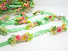 Load image into Gallery viewer, Green &amp; Pink Flower Rococo Ribbon Trim|Decorative Floral Ribbon|Scrapbook Materials|Clothing|Decor|Craft Supplies