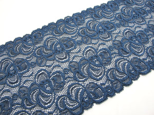 5 13/16 Inches Elastic Stretchy Wide Lace|Gray Navy FloralEmbroidered Lace Trim|Bridal Wedding Materials|Clothing Ribbon|Hairband|DIY