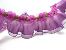 画像をギャラリービューアに読み込む, 1 5/8 Inch Purple Ombre Pleated Printed Polyester Ribbon with Woven Rosette Trim|Headband Supplies|Hair Embellishment|Decorative Supplies