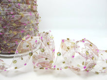 Charger l&#39;image dans la galerie, 5/8 Inch Light Purple Beaded and Sequined Floral Embroidered Chiffon Ribbon|Beaded Embroidered Trim|Organza Trim|Craft Supplies|Scrapbooking