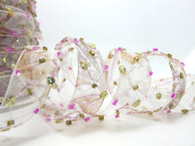 Load image into Gallery viewer, 5/8 Inch Light Purple Beaded and Sequined Floral Embroidered Chiffon Ribbon|Beaded Embroidered Trim|Organza Trim|Craft Supplies|Scrapbooking