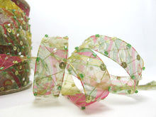 画像をギャラリービューアに読み込む, 5/8 Inch Green Beaded and Sequined Floral Embroidered Chiffon Ribbon|Beaded Embroidered Trim|Organza Trim|Craft Supplies|Scrapbooking