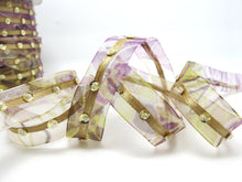 Charger l&#39;image dans la galerie, 2 Yards 5/8 Inch Purple Sequined Floral Embroidered Chiffon Ribbon with Satin Trim|Beaded Embroidered Trim|Organza Trim|Craft Supplies