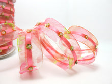 画像をギャラリービューアに読み込む, 2 Yards 5/8 Inch Fuchsia Pink Sequined Floral Embroidered Chiffon Ribbon with Satin Trim|Beaded Embroidered Trim|Organza Craft Supplies