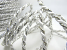 Charger l&#39;image dans la galerie, CLEARANCE|5 Yards 4mm Silver and White Twist Cord Rope Trim|Craft Supplies|Scrapbook|Decoration|Hair Supplies|Embellishment|Shiny Glittery