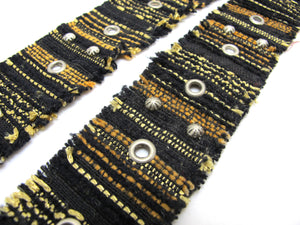 1 1/2 Inches Black and Gold Yarn Woven Ribbon|Studded|Waistband Belt|Costume Making|Decorative Embellishment|Braided|Colorful Strap