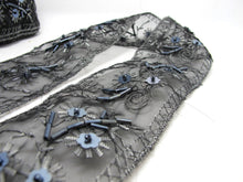 Load image into Gallery viewer, 2 3/16 Inches Black and Silver Embroidered Trim|Flower Lace Trim|Floral Sewing Supplies|Clothing Edging|Embroidery Decorative Embellishment