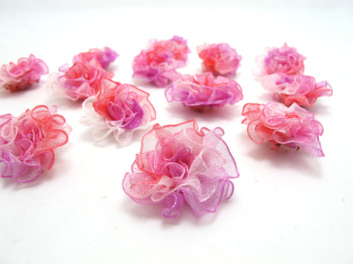 12 Pieces 1 Inch Pink Ombre Chiffon Rose Mauve|Fabric Floral Applique|Craft Supplies|Baby Doll|Carnation|Cabbage Rose